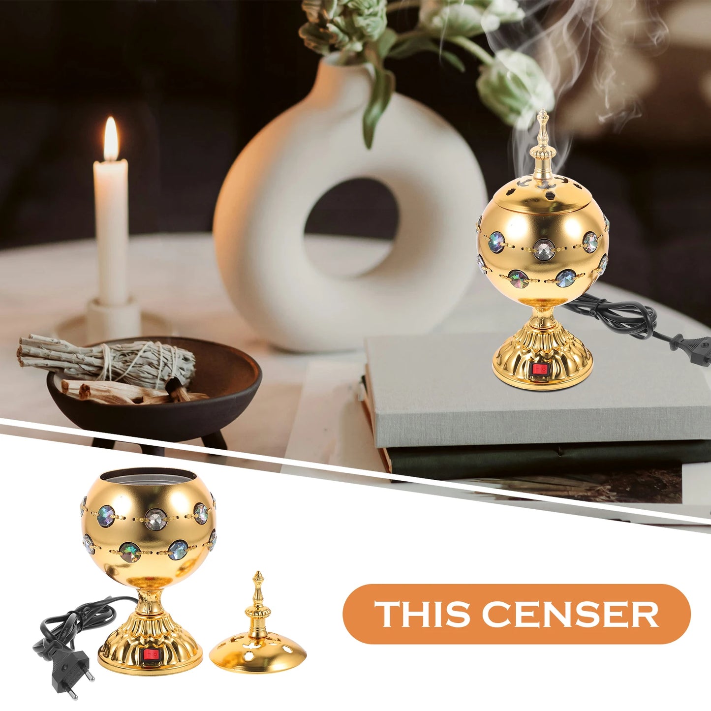 Electric Incense Burner Censer Stove Holder Decorative Aroma Burner Incense Stove Home Office Yoga Tearoom
