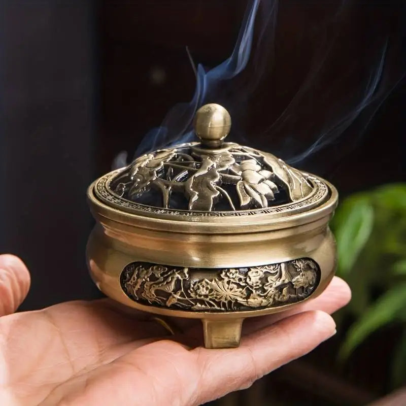 1 copper incense burner, antique alloy, Buddhist incense burner, family tea room incense burner, home decoration