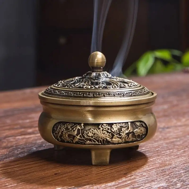 1 copper incense burner, antique alloy, Buddhist incense burner, family tea room incense burner, home decoration