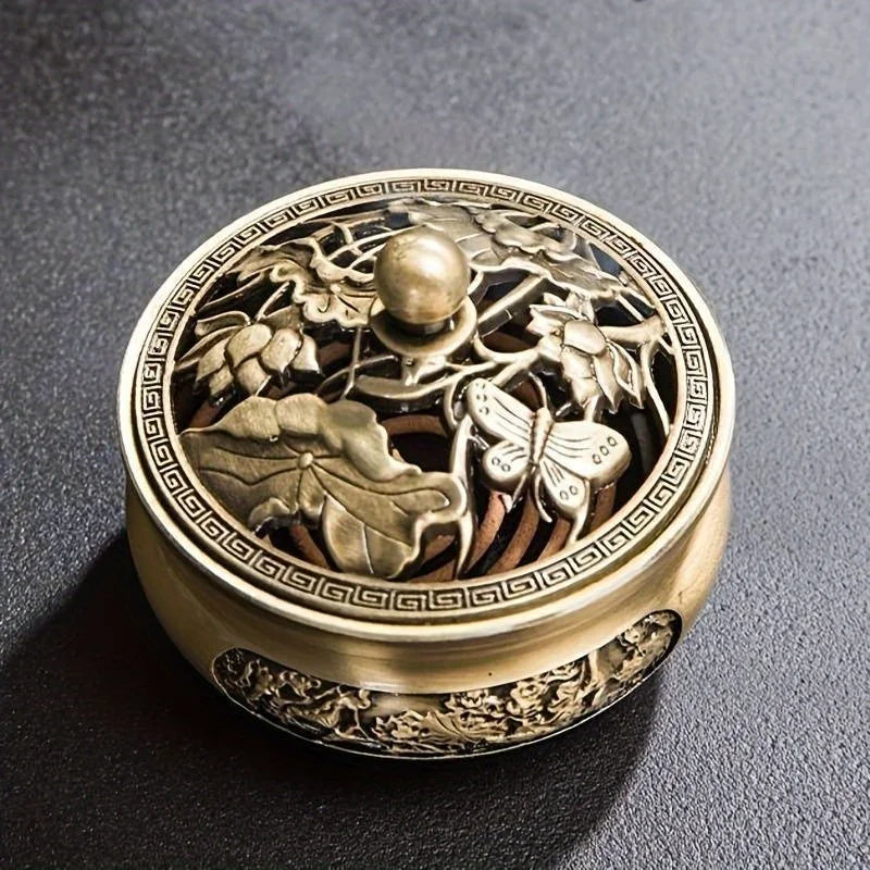 1 copper incense burner, antique alloy, Buddhist incense burner, family tea room incense burner, home decoration